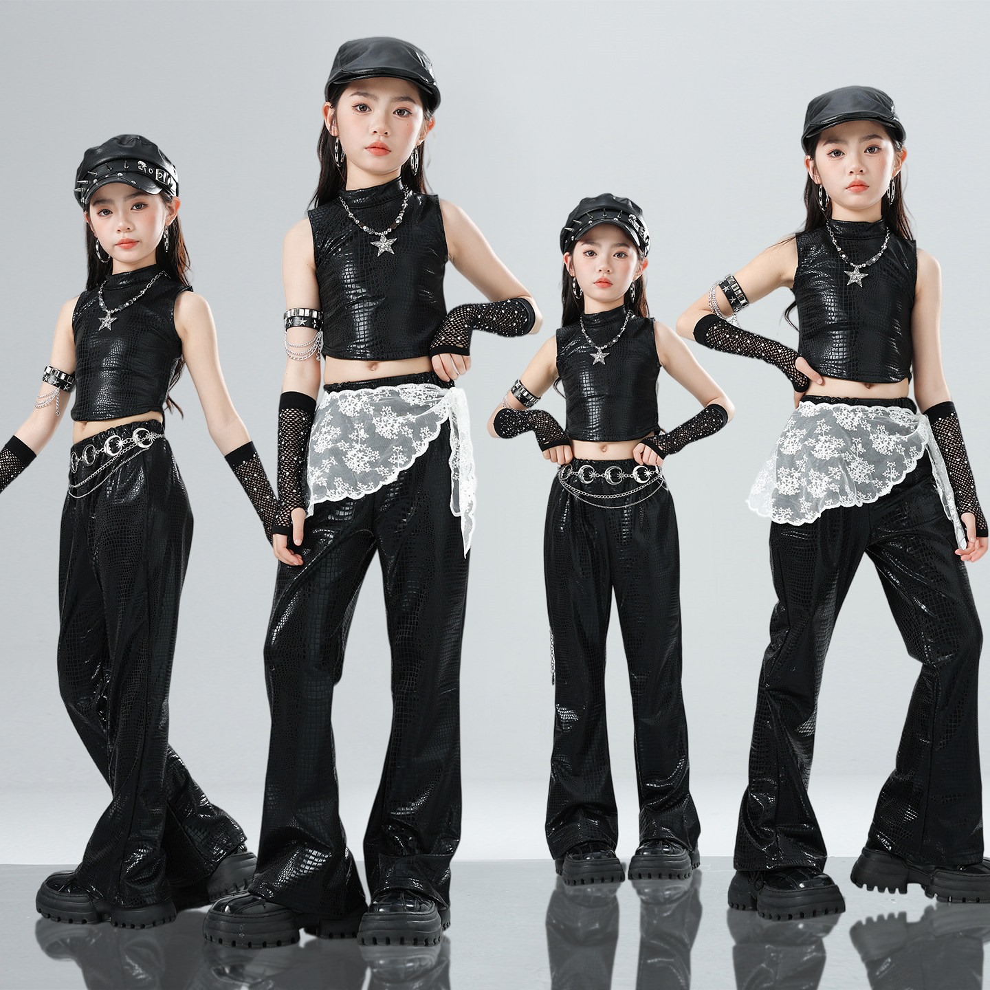 Street Fashion Kpop - Girls Jazz Dance Clothes Summer Leather