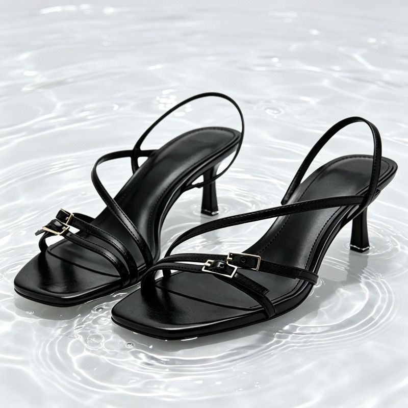 Street Fashion Dress - Fashion Narrow Band Buckle Detail Heeled