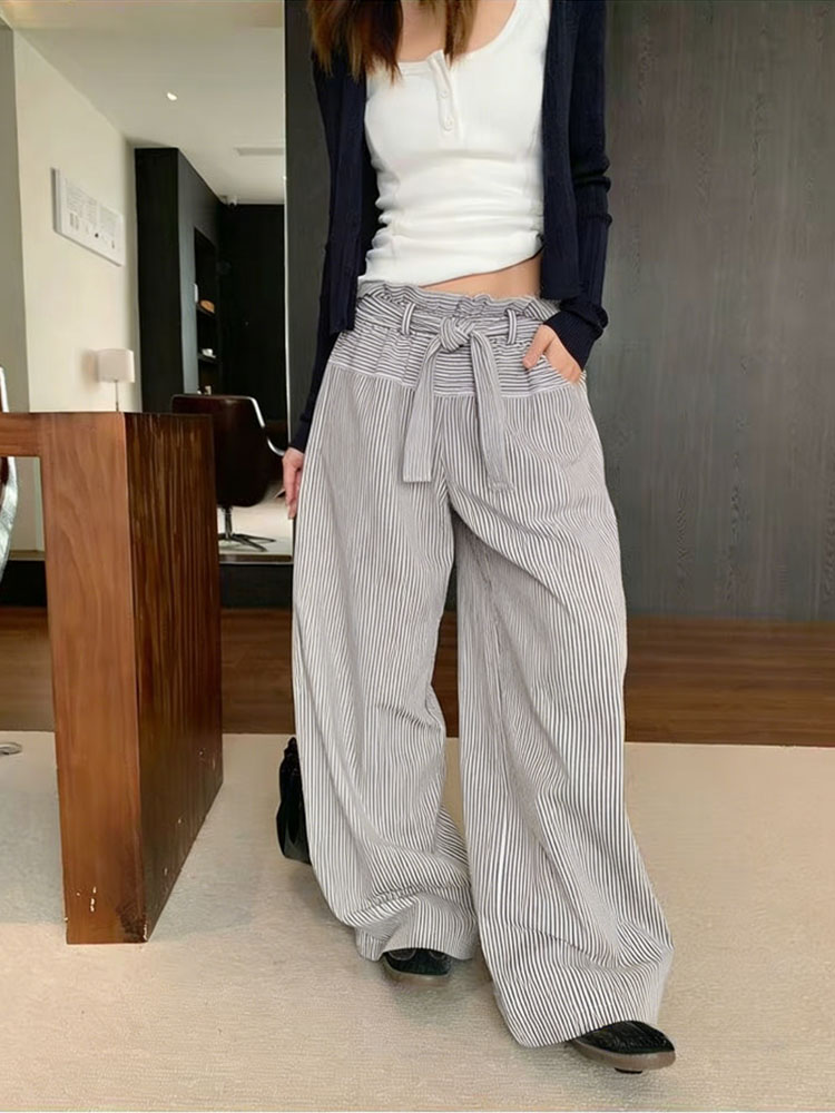 Street Fashion Kpop - NUOMICI Women's Pants Stripe Mid Low