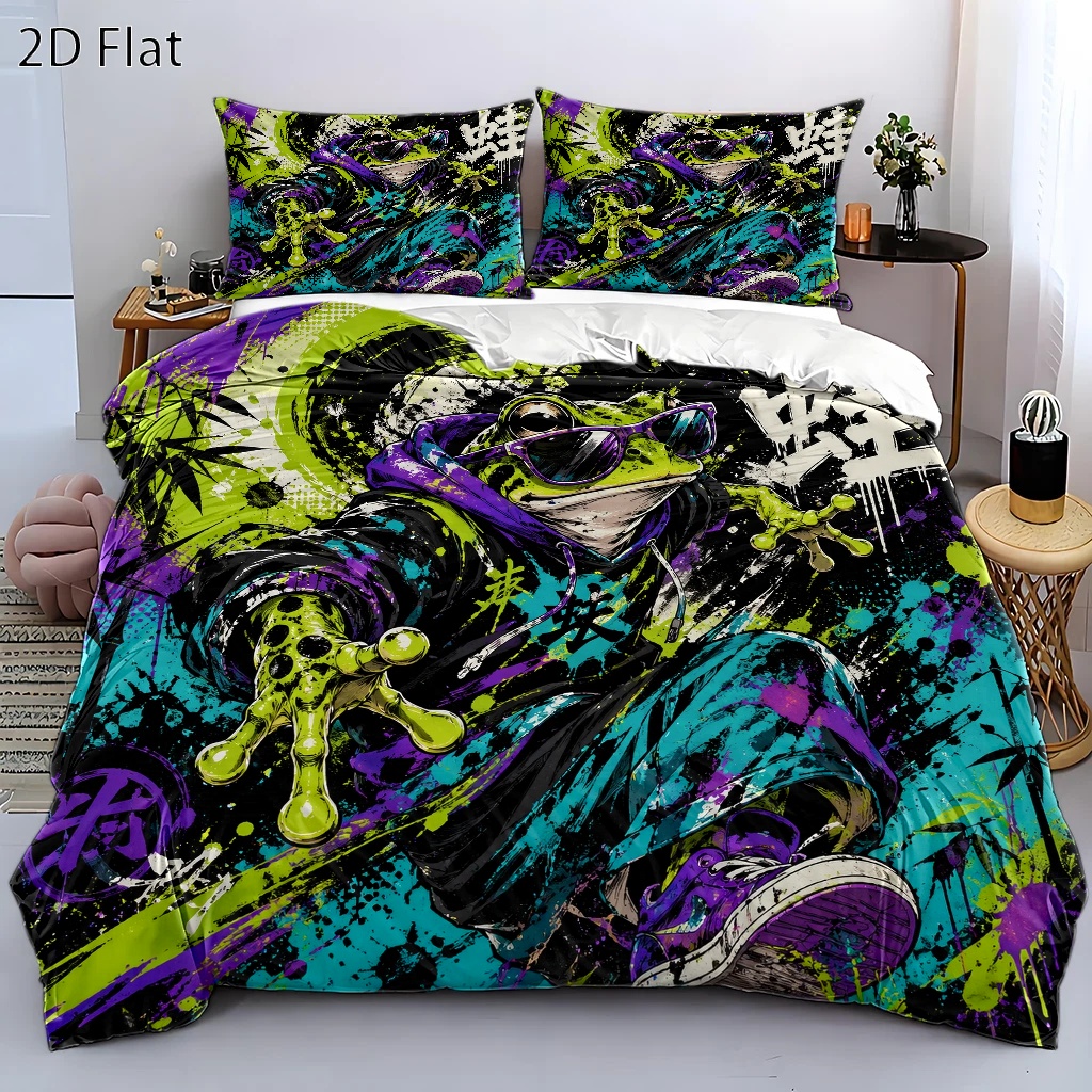 Street Fashion Graffiti - 3Pc Trendy Street Graffiti Frog Duvet