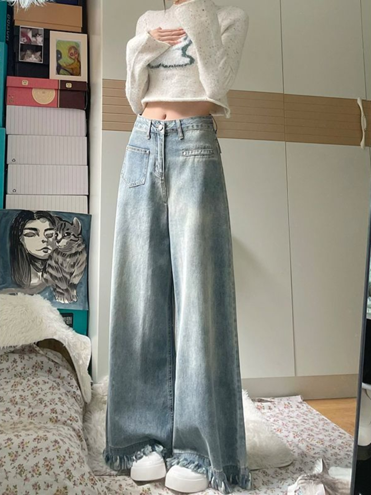 Tassel Women Jeans Denim Trous - مراجعة Street Fashion Kpop وسعره
