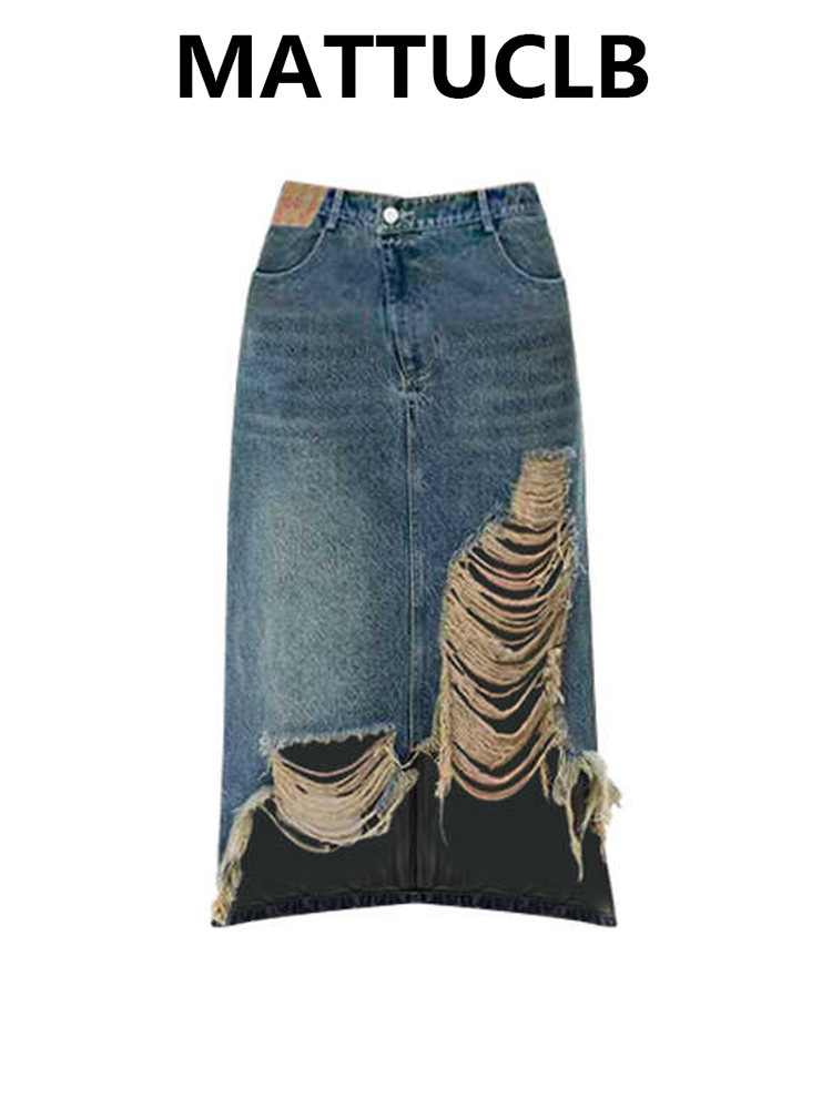 Women 2000s Midi Skirt Ripped  - مراجعة Street Fashion Korean وسعره