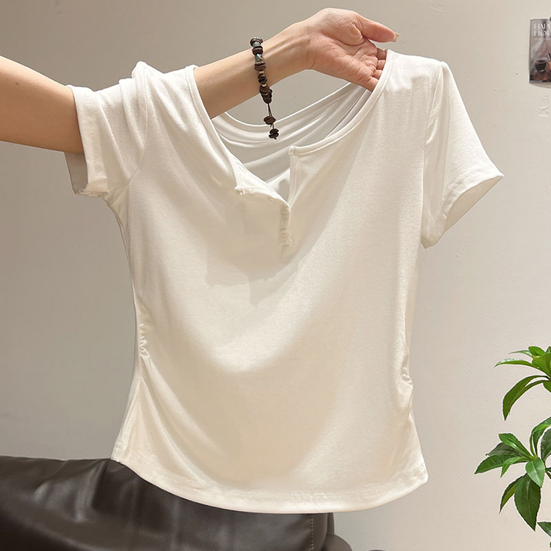 Women's Half-open Collar Butto - مراجعة Korean Street Fashion Female وسعره