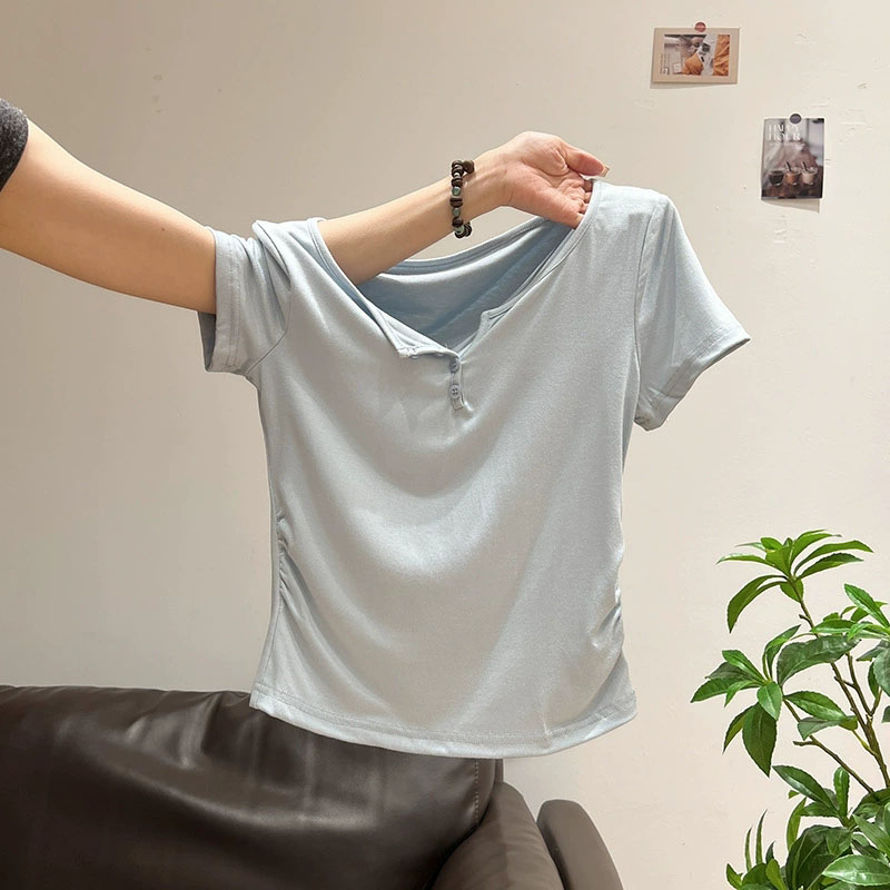 Women's Half-open Collar Butto - مراجعة Korean Street Fashion Female وسعره