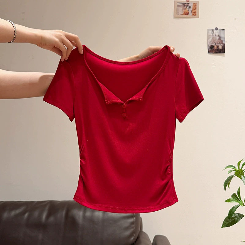Women's Half-open Collar Butto - مراجعة Korean Street Fashion Female وسعره