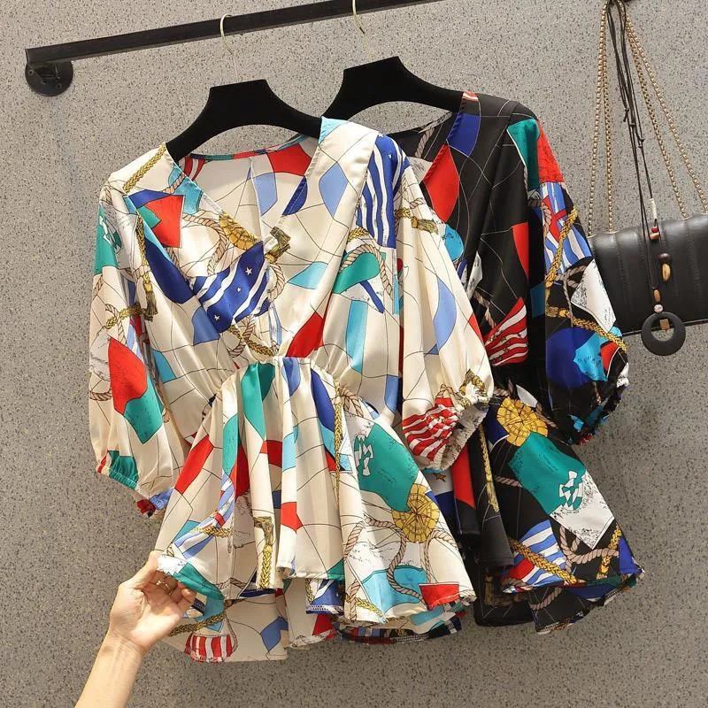 Geometric Printing Chiffon Hig - مراجعة Korean Street Fashion Female وسعره