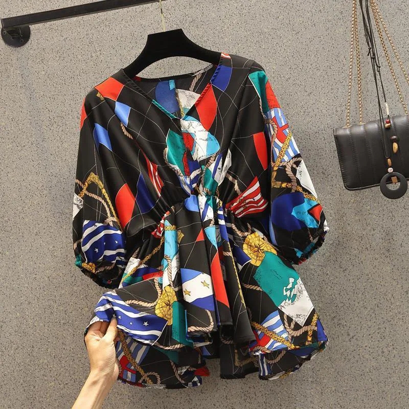Geometric Printing Chiffon Hig - مراجعة Korean Street Fashion Female وسعره