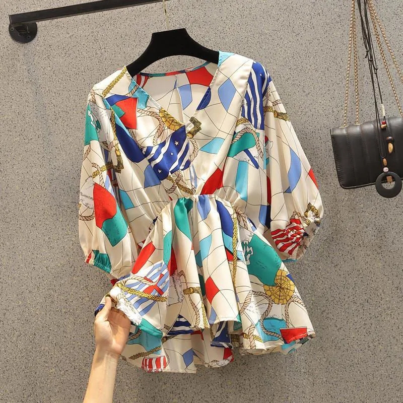 Geometric Printing Chiffon Hig - مراجعة Korean Street Fashion Female وسعره
