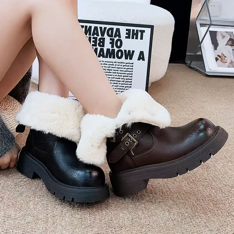 Fur Ankle Boots Women Flats De - مراجعة Street Fashion Dress وسعره