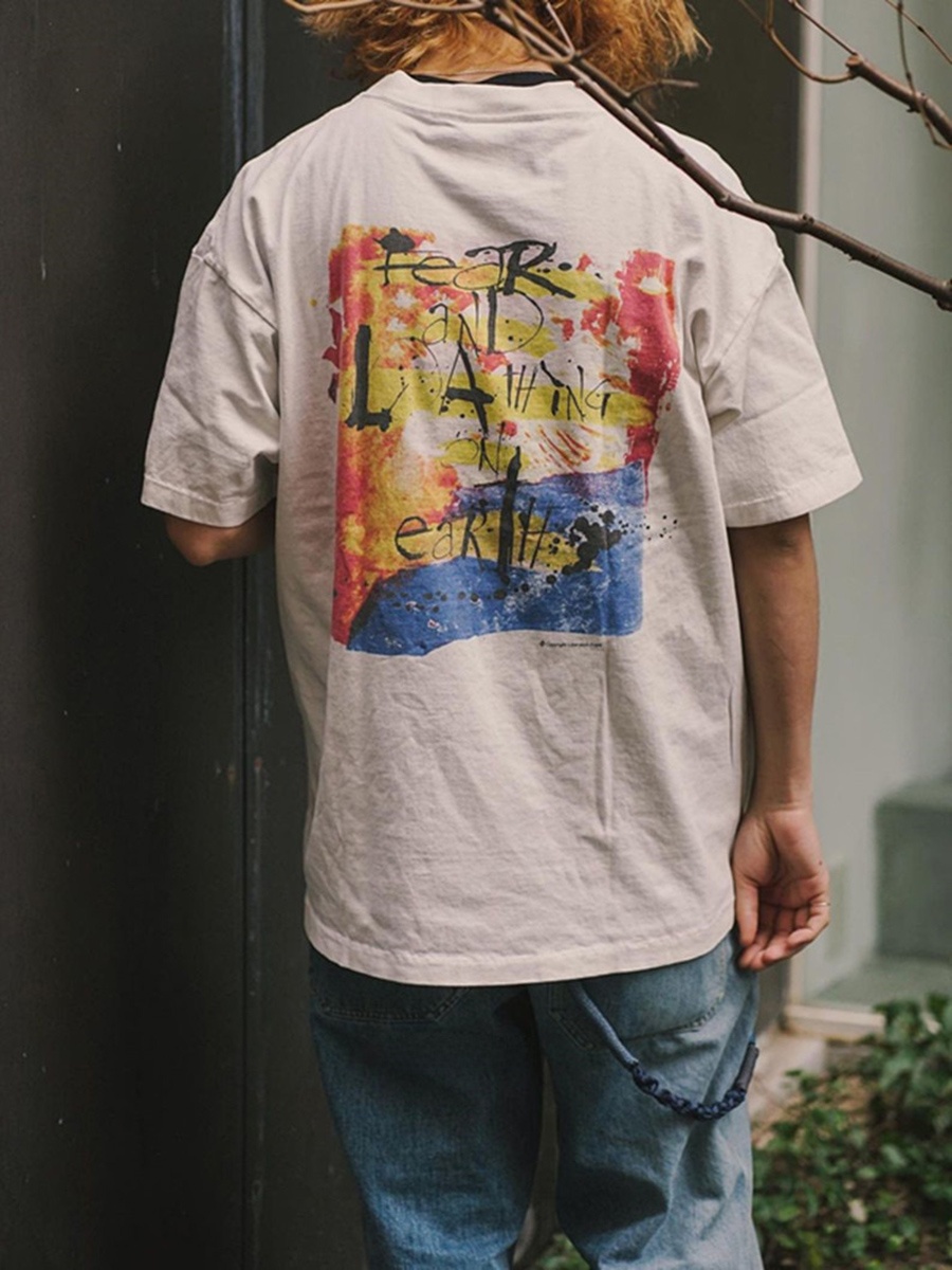 Loose Unisex round Neck Short  - مراجعة Street Fashion Graffiti وسعره