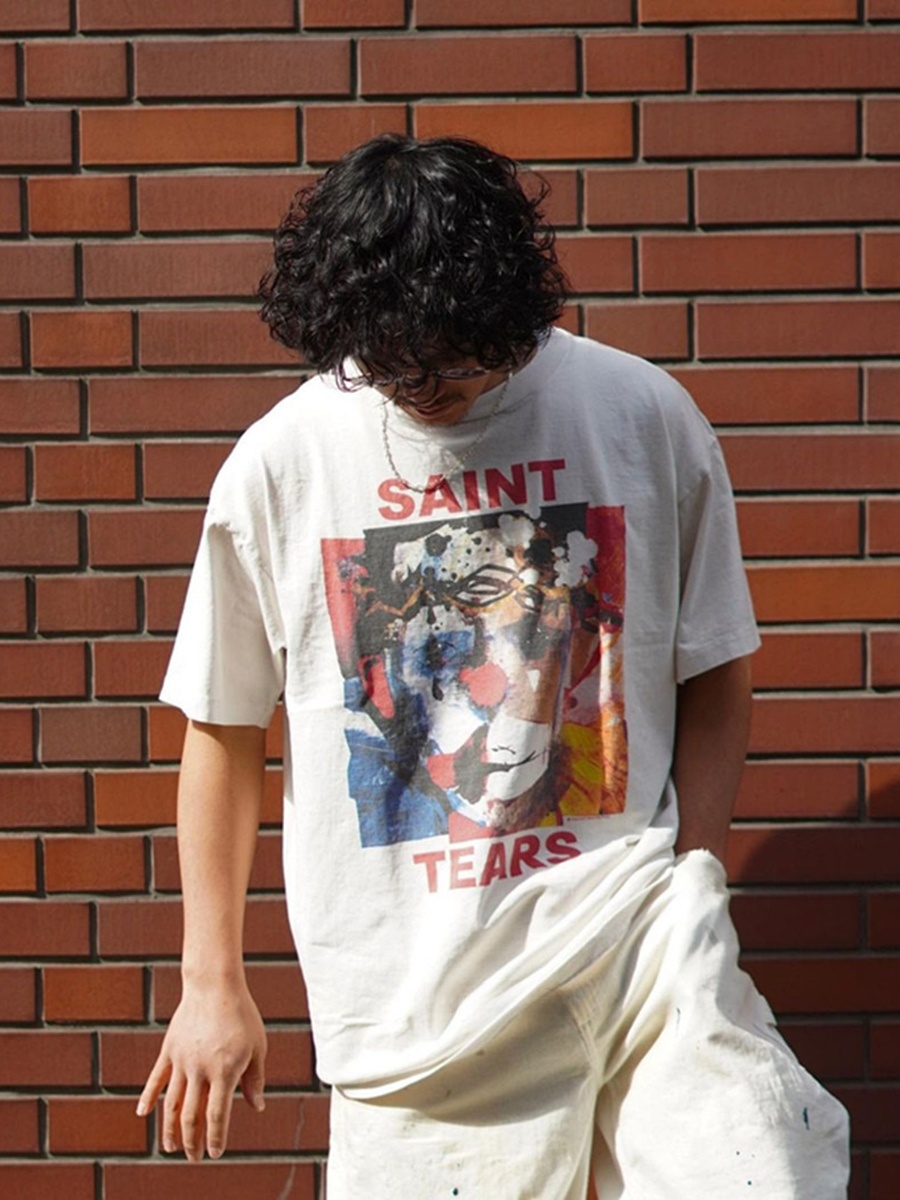 Loose Unisex round Neck Short  - مراجعة Street Fashion Graffiti وسعره