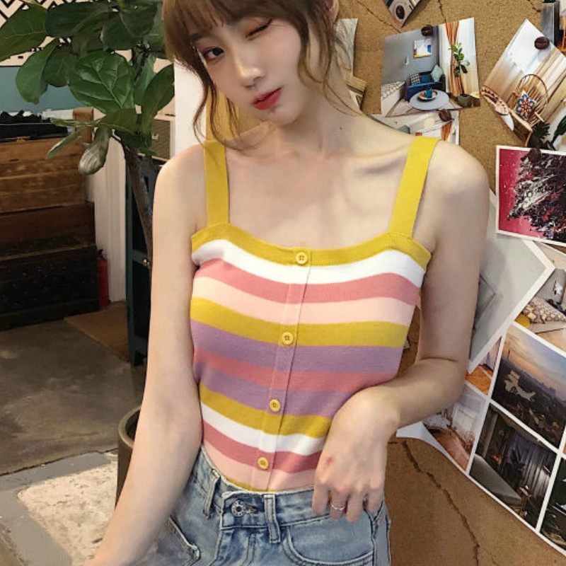 Camisole Women Striped Rainbow - مراجعة Street Fashion Kpop وسعره