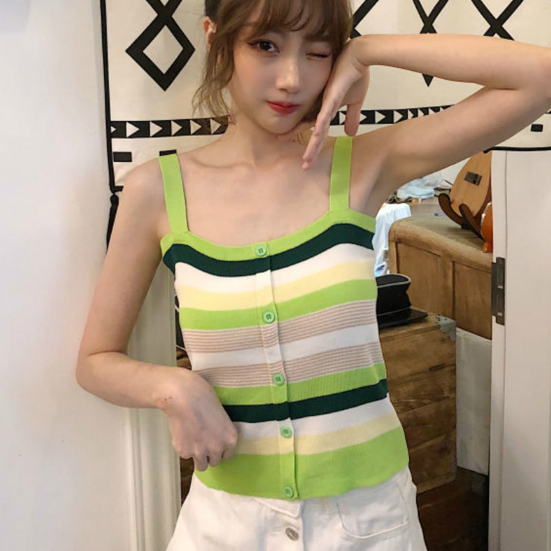 Camisole Women Striped Rainbow - مراجعة Street Fashion Kpop وسعره