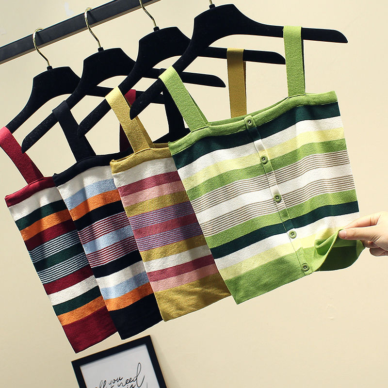 Camisole Women Striped Rainbow - مراجعة Street Fashion Kpop وسعره