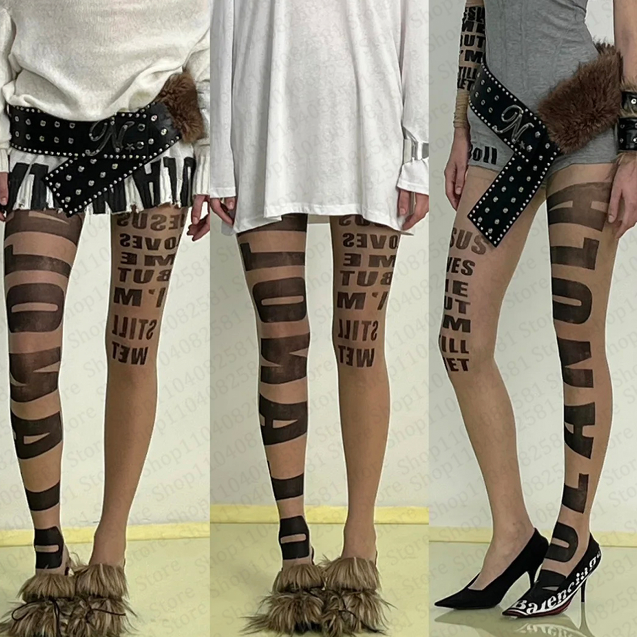 Gothic letter printed pantyhos - مراجعة Street Fashion Graffiti وسعره