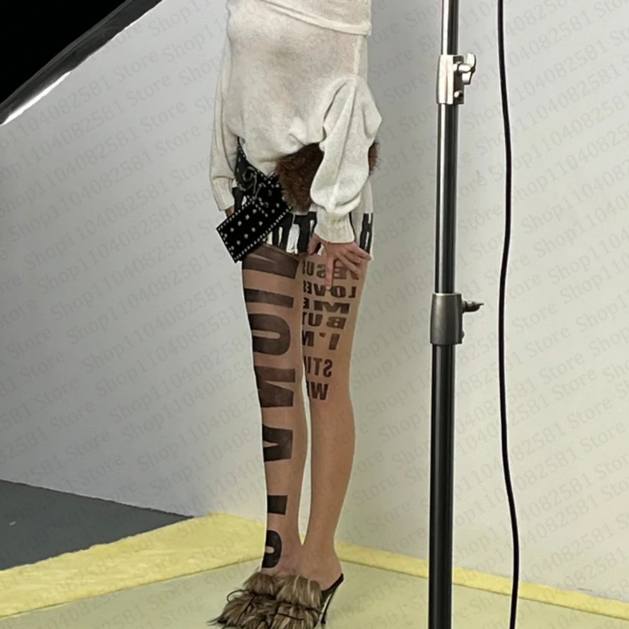 Gothic letter printed pantyhos - مراجعة Street Fashion Graffiti وسعره