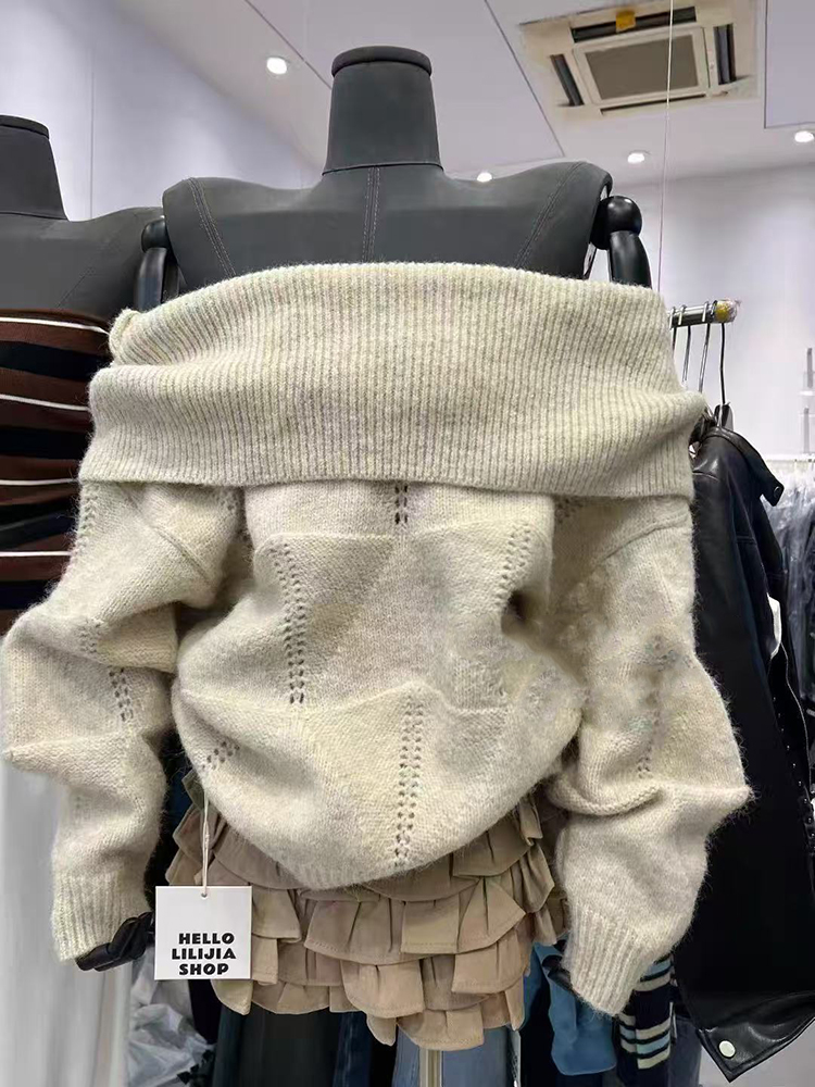 Fashion Slash Neck Knit Sweate - مراجعة Korean Street Fashion Female وسعره