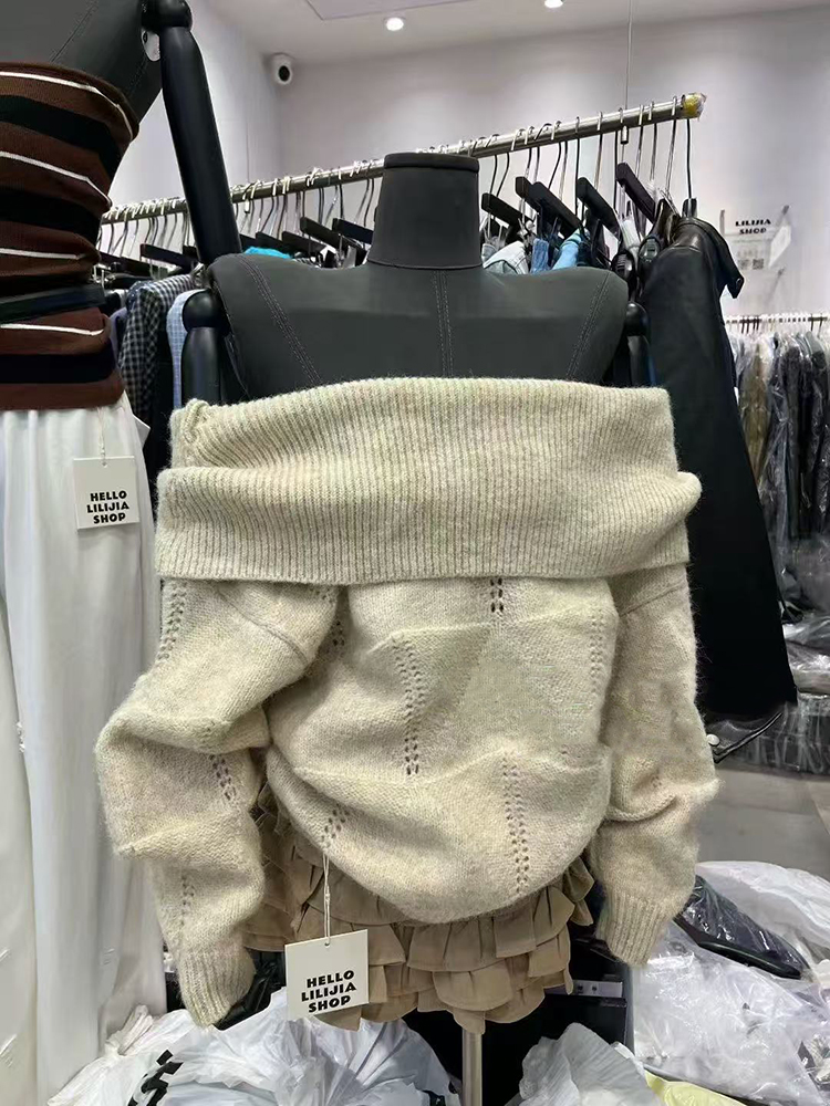 Fashion Slash Neck Knit Sweate - مراجعة Korean Street Fashion Female وسعره