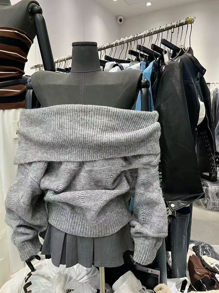 Fashion Slash Neck Knit Sweate - مراجعة Korean Street Fashion Female وسعره